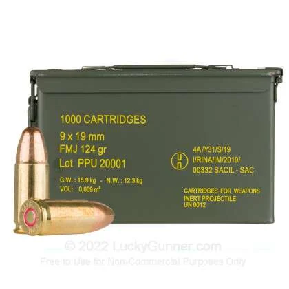 PPU PPRM9M Rangemaster9x19mm 124 gr Full Metal Jacket (FMJ) 1000 Bx