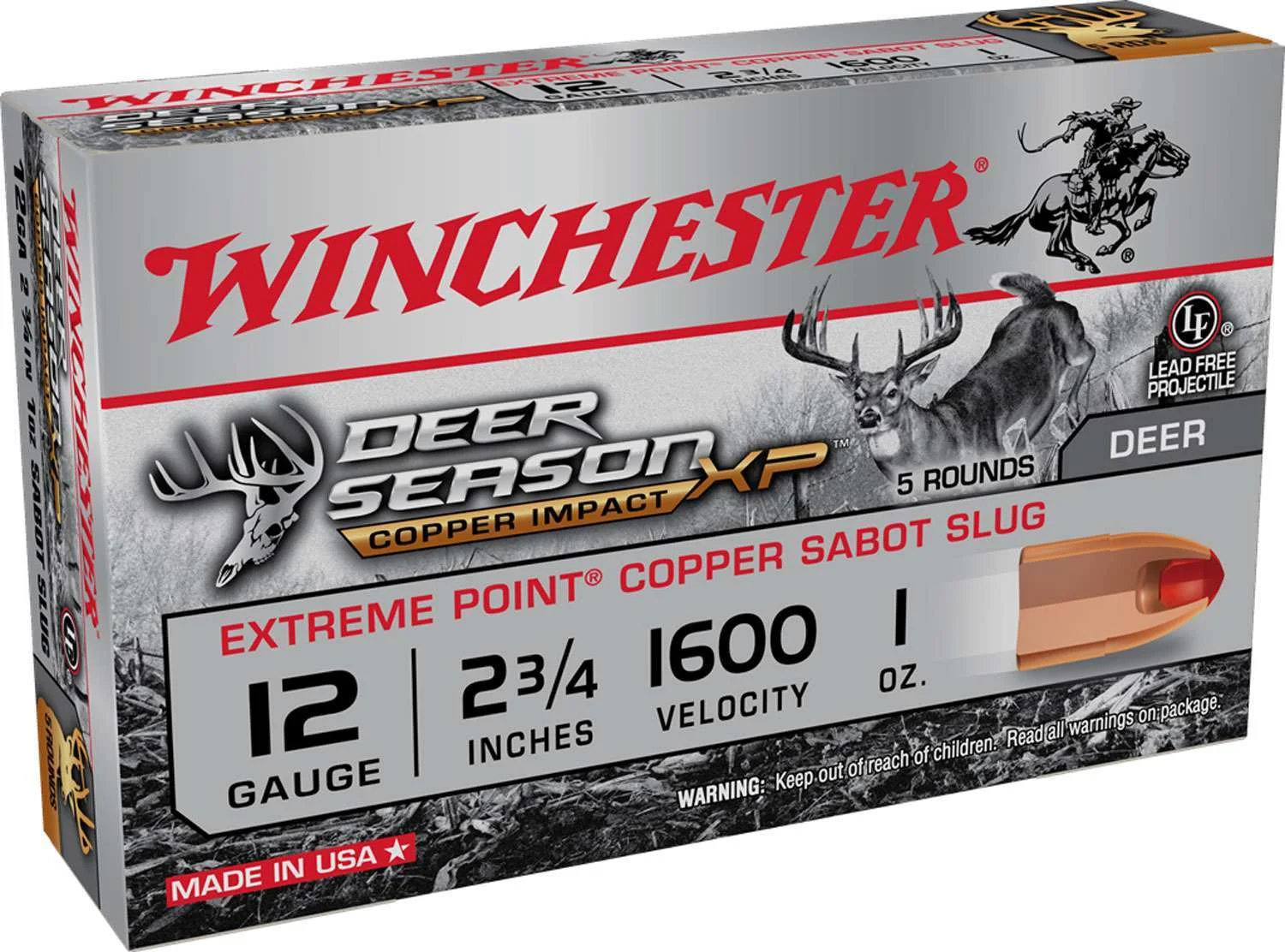 Winchester Ammo X12DSLF Deer Season XP Copper Impact 12 Gauge 2.75" 1 oz Sabot Slug Shot 5 Bx/ 20 Cs