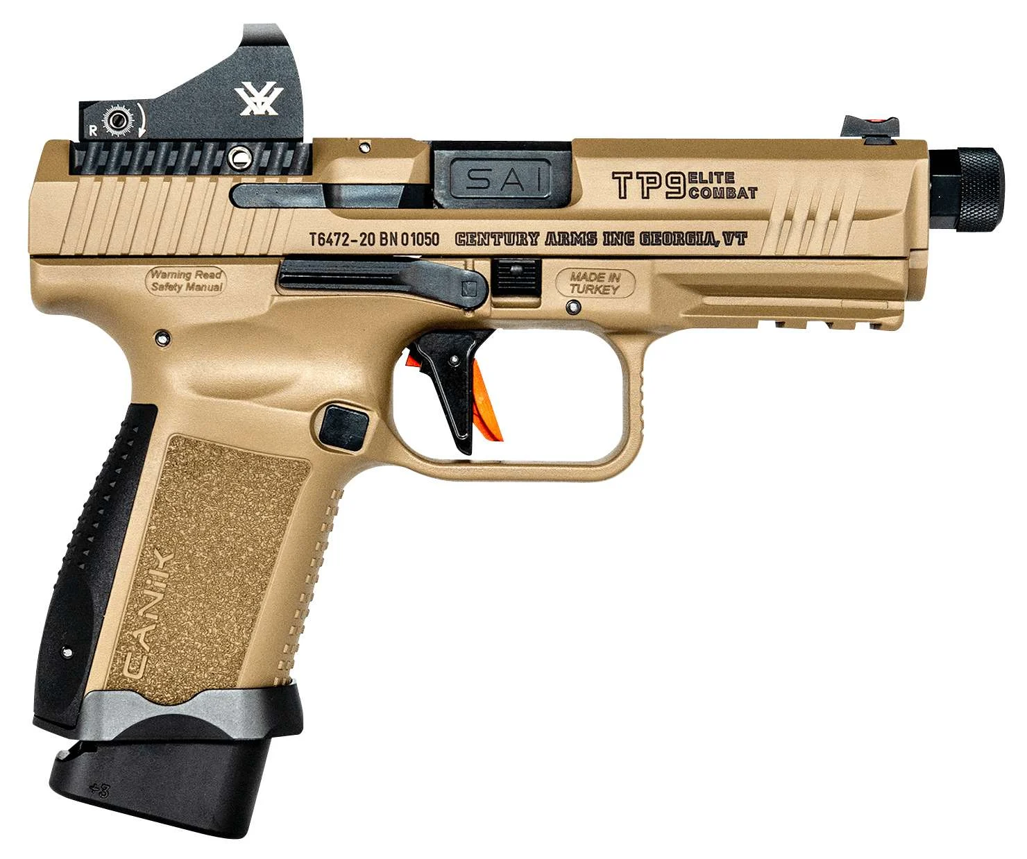Canik 130827 TP9 Elite Combat 9mm 18+1 Striker Fired, Optics Ready, Flat Dark Earth Finish