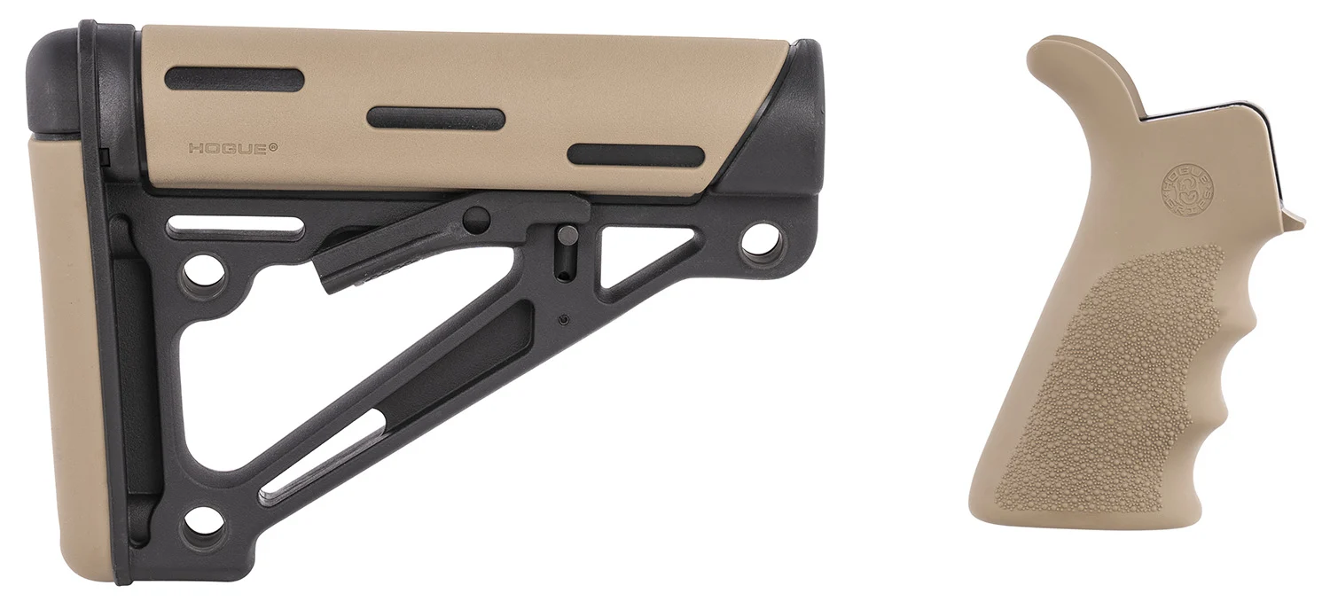 Hogue 15355 OverMolded Collapsible Buttstock Black Synthetic w/Flat Dark Earth OverMolded Rubber & Flat Dark Earth Rubber Grip for AR15/M16 for Commercial Tube