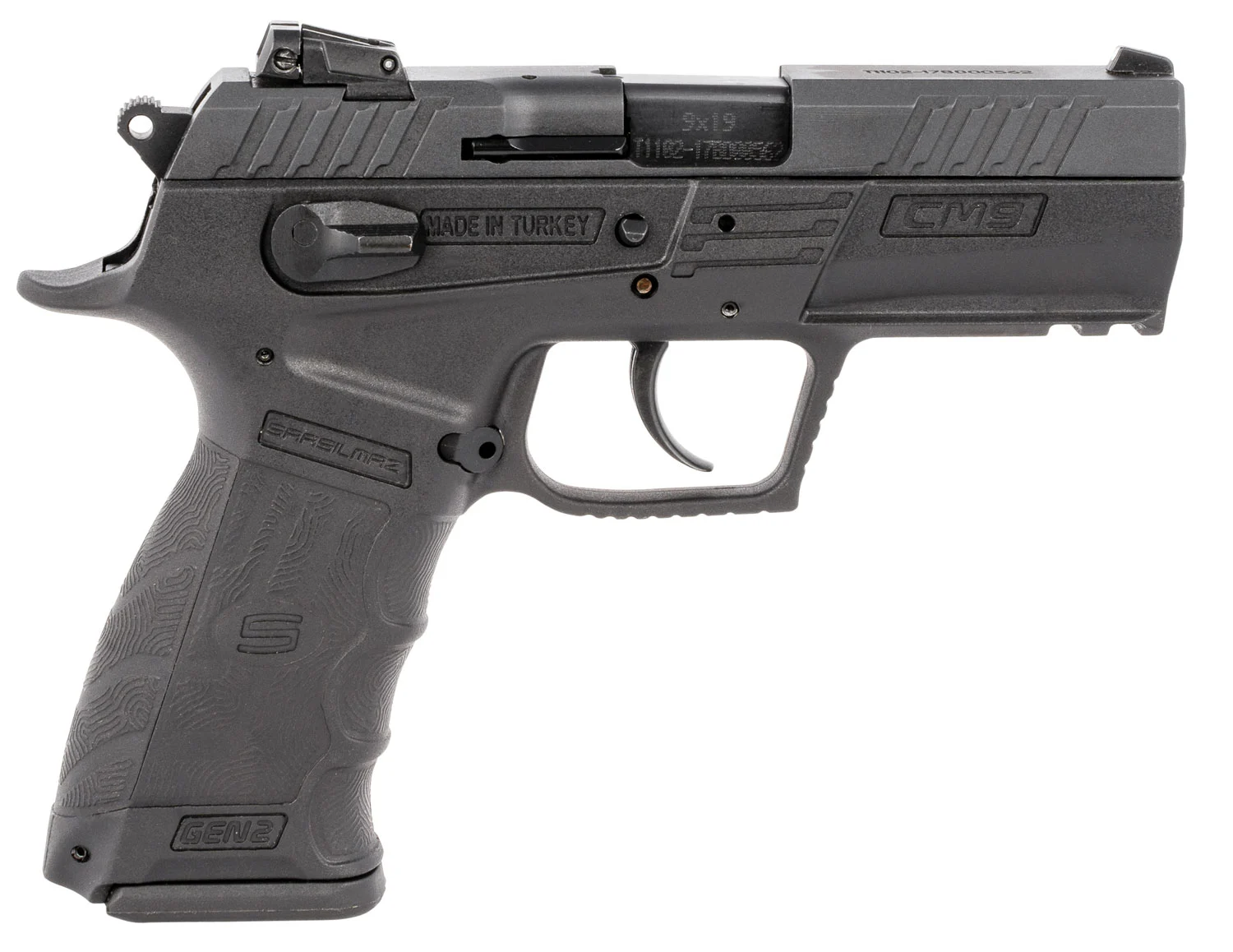 SAR USA 121039 CM9 9mm 17+1 SA/DA Pistol Black Interchangeable Backstrap Grip