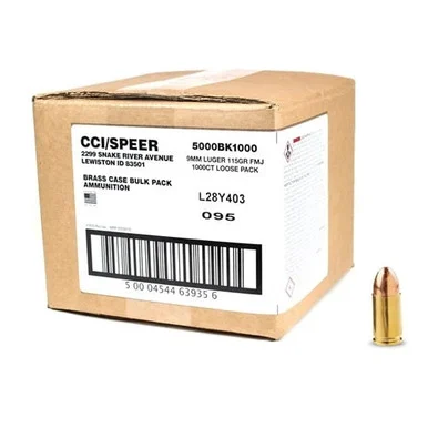 CCI Blazer Brass Handgun Ammunition 9mm Luger 115 gr Full Metal Jacket (FMJ) Loose Pack