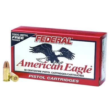 FEDERAL American Eagle 9mm 124 Grain TMJ Ammo, 50 Round Box (AE9N1)