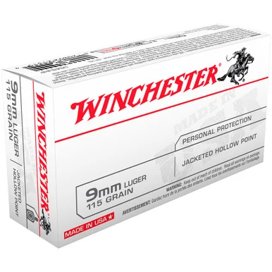 WINCHESTER USA 9mm 115Gr Jacketed Hollow Point 50rd Box Bullets (USA9JHP)