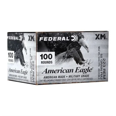 Federal AE223BLX American Eagle223 Rem 55 gr Full Metal Jacket Boat-Tail (FMJBT) 100 Per Box/ 5 Cs