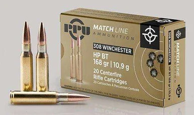 PPU PM308M2 Match Rifle .308 Win 168 grain Hollow Point Boat-Tail (HPBT) 20 Rounds