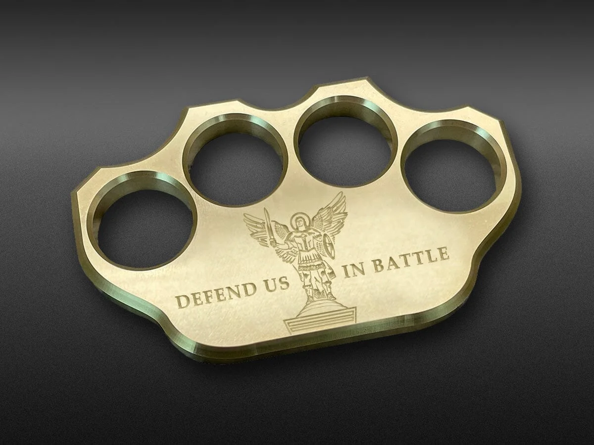 Milspin 3/4lb Brass Knuckle Saint Michael Solid Brass Paperweight